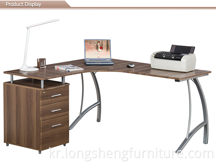 서랍이있는 긴 L 모양의 컴퓨터 테이블 책상 디자인